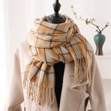 PLAID FAUX CASHMERE SCARF COZY LONG FRINGE WRAP_CWASC1442