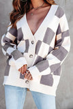V-Neck Button-Up Long-Sleeved Cardigan