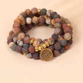 108 LOTUS PENDANT PICASSO STONE BEADED BRACELET_CWAJE3949