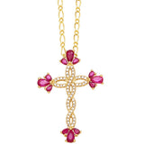 COLORED ZIRCON CROSS PENDANT NECKLACE_CWAJE0910