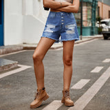 Usa Flag Print Distressed Button Fly Denim Shorts