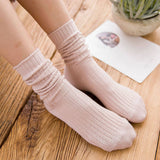SOLID COLOR VERTICAL STRIPES COTTON CREW SOCKS_CWMS074