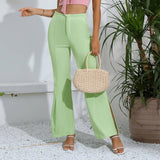 Solid Color High-Waisted Slacks With Slit Horns