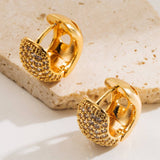 HEART GEOMETRIC CZ COPPER PLATED STUD EARRINGS_CWMM8518