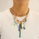 KNOTTED COTTON ROPE NECKLACE WITH FATIMA PENDANT_CWMM8855