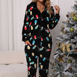 Warm Flannel Christmas Jumpsuit For Home Comfort