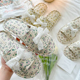 LACE BOW SMALL FLORAL THICK SOLED HOME SLIPPERS_CWMM2983