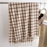 Warm Plaid Wrap Scarf With Soft Fringe Trim_Cwasc2747