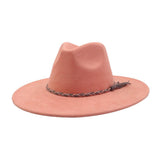Unisex Suede Wide Brim Fedora Hat Couple Style_Cwah04448