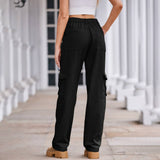 Washed Semi-Elastic Waist Denim Workwear Trousers