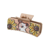 Western Sunflower Calf Pattern Leather Claw Clips_Cwaha0594