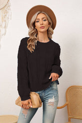 Solid Color Loose Floral Crew-Neck Pullover_Cwoswl5513