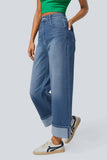 Cwjp0586_High Waist Straight Leg Wide Leg Jeans