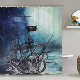 OCTOPUS PIRATE SHIP BATHROOM SHOWER CURTAIN_CWMM1804