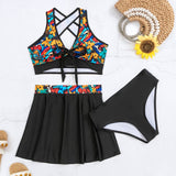 PRINTED CUTE SKIRT THREE PIECE SWIMSUIT_CWMW0324