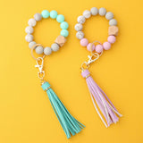 TASSEL WOOD SILICONE BEAD BRACELET KEYCHAIN_CWMM7018