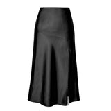 HIGH WAIST SATIN SKIRT SOLID COLOR SLIT LONG SKIRT_CWBSS0400
