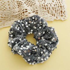 Black Sequin Hair Scrunchie Shiny Ponytail Holder_Cwaha07539