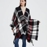 GEOMETRIC BLACK AND RED SHAWL WITH SPLIT HOOD_CWASC0263