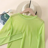 CANDY COLOR BLOUSE LONG SLEEVE MESH TOP_CWTBLL3620