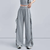 Stylish Lace-Up High-Waisted Baggy Wide-Leg Pants