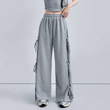 Stylish Lace-Up High-Waisted Baggy Wide-Leg Pants