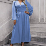 SEXY V NECK WAIST CINCHED LONG SLEEVE DRESS_CWDMD6044