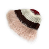 STRIPED COLORBLOCK PLUSH EDGE WOMENS KNITTED HAT_CWAH2062