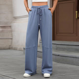 Stretch Waist Drawstring Pocket Wide Leg Pants