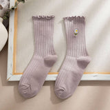 FLOWER EMBROIDERY CREW RUFFLE SOCKS WOMEN_CWMS0293