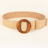 NEW ROUND WOODEN BUCKLE STRAW BELT_CWABE0452