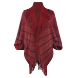 Fringed Cape Coat Knitted Striped Cape Woman