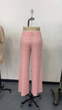 Striped Rubber String Cotton Straight Leg Pants