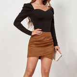 SUEDE SOLID COLOR HIP SKIRT ZIPPER SKIRT_CWAB4799