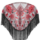Vintage Sequin Fringe Cape Party Dress Shawl_Cwmm8959