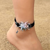 HANDMADE CRYSTAL FLOWER ANKLET BOHO FABRIC DESIGN_CWMM6353