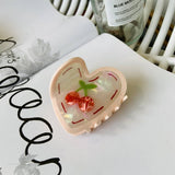 CHERRY HEART GINGHAM HAIR CLAW CLIP CUTE STYLE_CWAHA2145