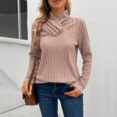 Solid Color Long Sleeve Collar Blouse Woman