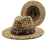 LEOPARD PRINT WOOLEN HAT WIDE BRIM JAZZ HAT_CWAH2534