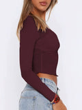 Y2K Sexy Low Cut Kink Bm Long Sleeve Crop Tee