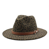 LEOPARD PRINT WOOLEN HAT JAZZ WIDE BRIM HAT_CWAH2547