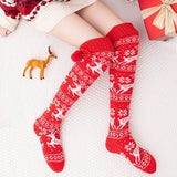 CHRISTMAS ELK BALL LONG KNEE HIGH SOCKS_CWMS0864