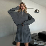 Two-Piece Knitted Sweater And Short Skirt Set