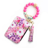 FLORAL PU WALLET WITH BEAD BRACELET CARD HOLDER_CWAB4955