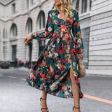 Waist Print Long-Sleeved Haute Couture Dress