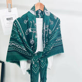 CHAIN PRINT SILK WOOL SCARF LUXURY TRAVEL SHAWL_CWASC0895