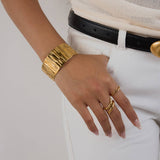 MINIMALIST 18K GOLD WIDE TEXTURED OPEN CUFF_CWAJE4838