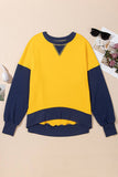Two-Tone Round-Neck Loose Pullover Hoodie