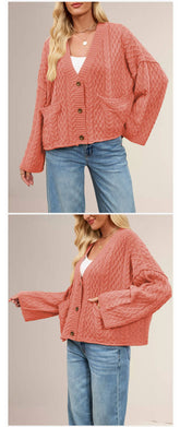 Twist Loose Pure Color Single-Breasted Cardigan