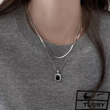 SQUARE OVAL PENDANT DOUBLE LAYER FASHION NECKLACE_CWAJE2373